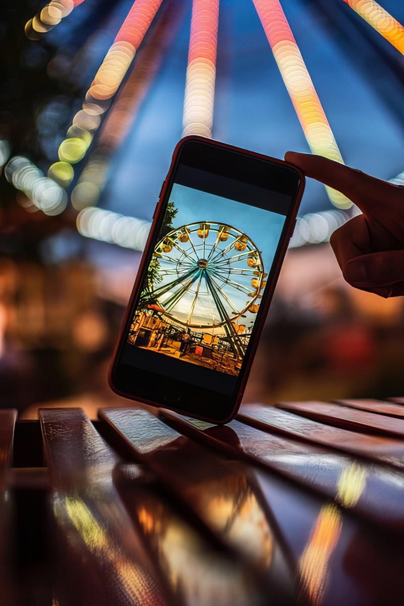 La ruota è stata fotografata prima che facesse buio. Pochi minuti di luce diversa cambiano già il risultato.